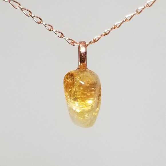 RAW CITRINE PENDANT WITH Copper NECKLACE - Picture 1 of 2